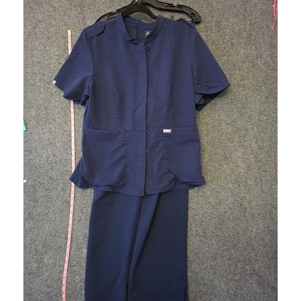 Figs Scrub Set Womens L Blue Technical Collection Round Neck Top Pants Pockets